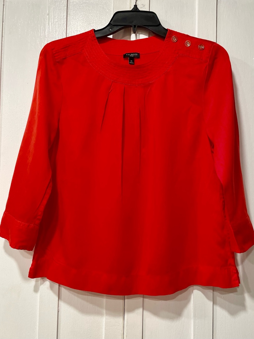 Talbots Petites Red Orange 100% Tencel Pleated 3/4 Sleeve Top Size 8P